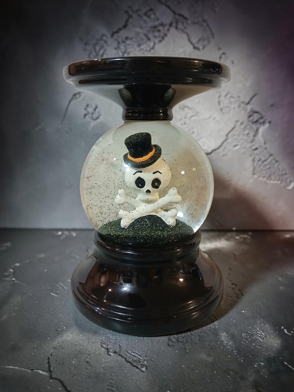 Black Halloween Skull Snow Globe Candle Holder - Home Holiday
